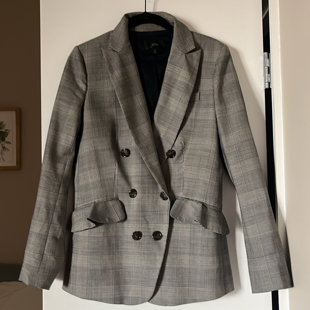 J. Crew Glen Plaid Ruffle Pocket Blazer